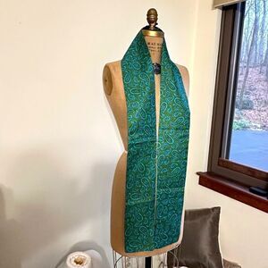 Vintage Green and Turquoise Paisley Raw Silk Unisex Evening Scarf 72” x 5”
